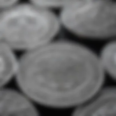 A detailed view of silver coins showcasing intricate designs.