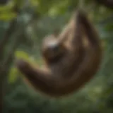 A sloth hanging gracefully from a tree branch