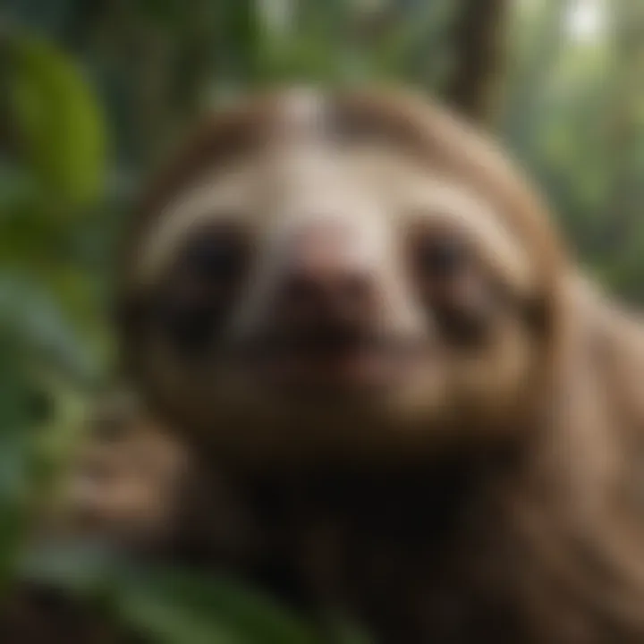 Sloths coexisting with diverse flora in their habitat