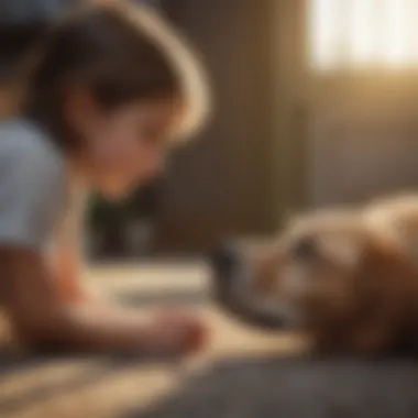 A gentle dog interacting with a child, illustrating kindness and patience.