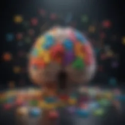 A brain surrounded by colorful puzzle pieces symbolizing cognitive challenges
