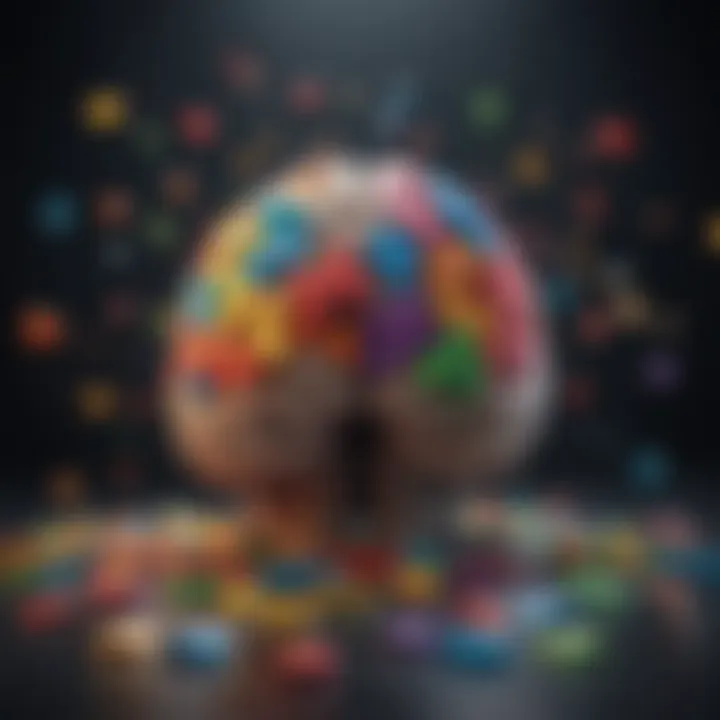 A brain surrounded by colorful puzzle pieces symbolizing cognitive challenges