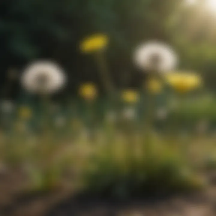 A variety of dandelion species arranged in a natural setting, highlighting their diversity.