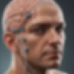 Illustration of deep brain stimulation targeting specific brain regions