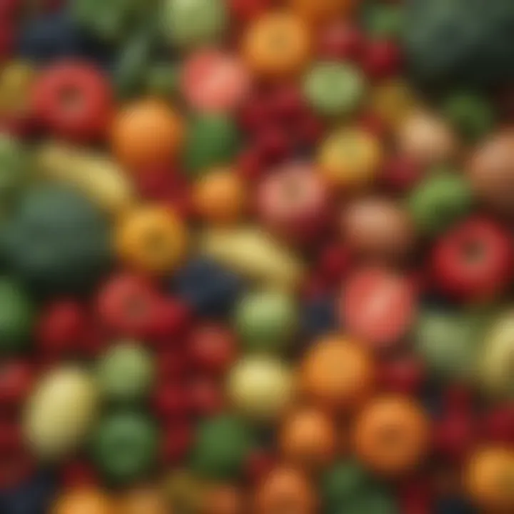 Colorful arrangement of healthy fruits and vegetables