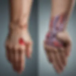 Diagram illustrating the differences between rheumatism and rheumatoid arthritis