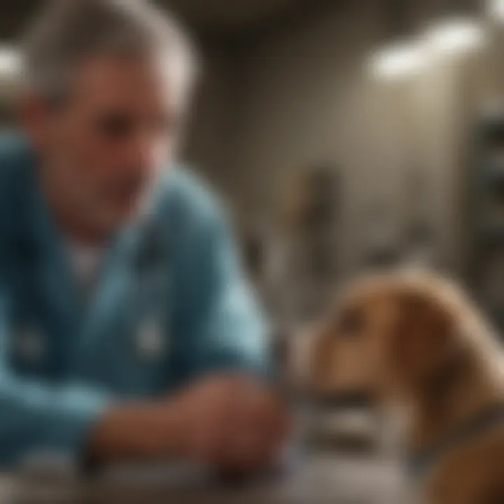 A veterinary professional discussing options with a pet owner, highlighting the complexities of canine welfare.