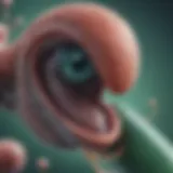Illustration of Helicobacter pylori bacteria under a microscope