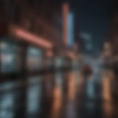 A tranquil urban scene illuminated by streetlights at night