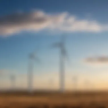 Harnessing Wind Power: The Beauty of Modern Wind Farms Illustration of a vibrant wind farm against a clear blue sky