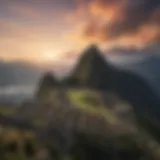 Machu Picchu at sunrise with mist