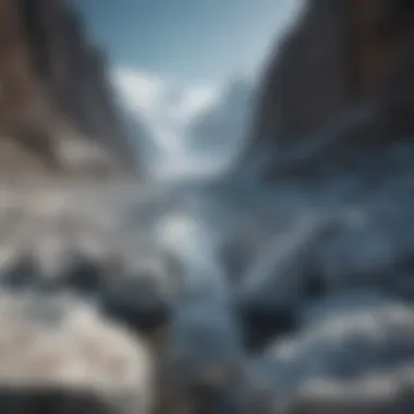 Illustration of glacial melt impacting surrounding geological features.