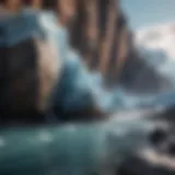 A stunning view of glacial formations juxtaposed against rugged rock formations.