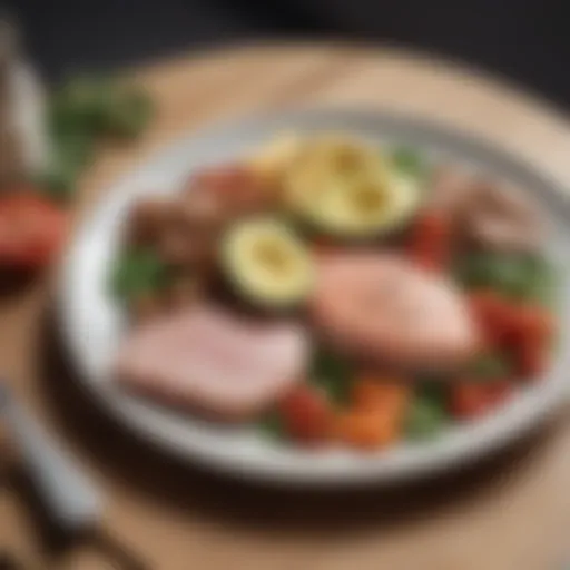 Ketogenic diet food plate showcasing healthy fats and low carbs