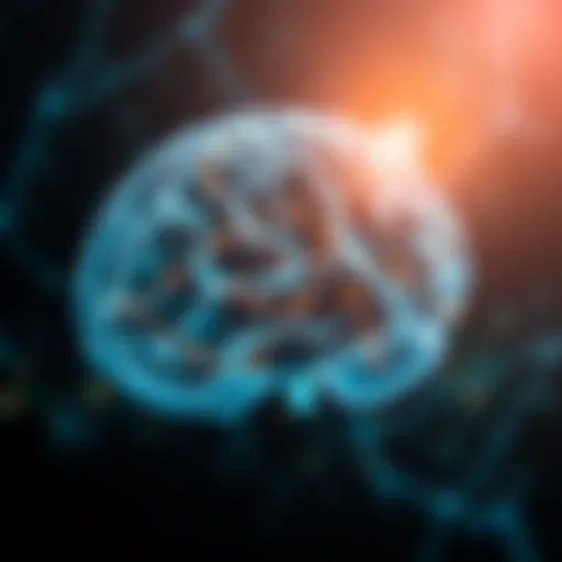 Neural Pathways and PTSD A brain highlighted with neural pathways representing PTSD