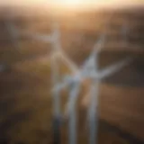 Aerial view of wind turbines in a vast landscape