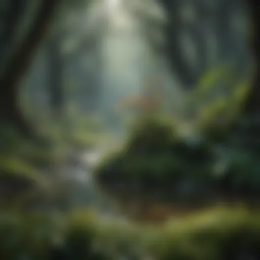A diverse ecosystem showcasing flora and fauna interrelating harmoniously