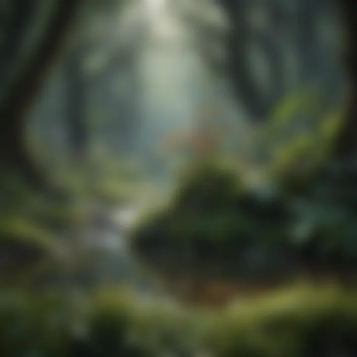 A diverse ecosystem showcasing flora and fauna interrelating harmoniously