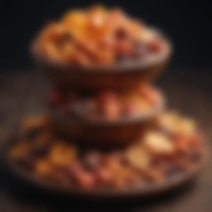 A variety of dry fruits displayed in a wooden bowl