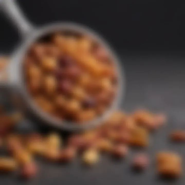 A measuring spoon with dry fruits showcasing portion control