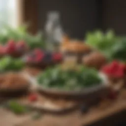 A vibrant spread of anti-inflammatory foods including leafy greens, nuts, and berries on a wooden table