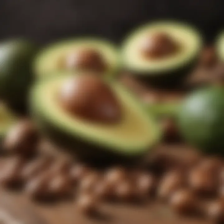 A selection of healthy fats, including nuts and avocados, presented attractively.