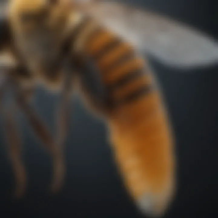 Close-up of a survey bee demonstrating intricate wing patterns