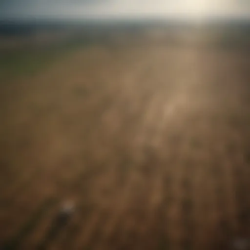 Aerial view of agricultural fields affected by climate change