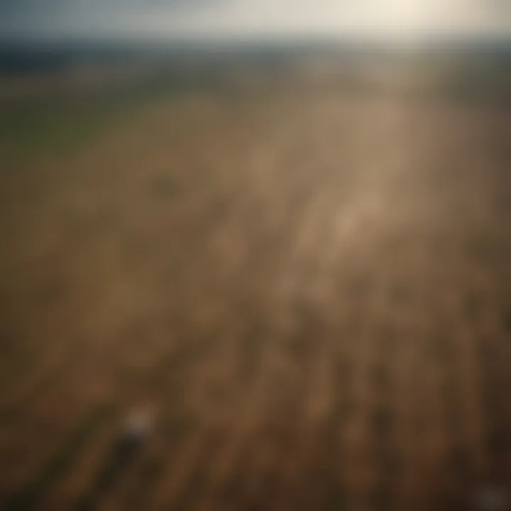 Aerial view of agricultural fields affected by climate change