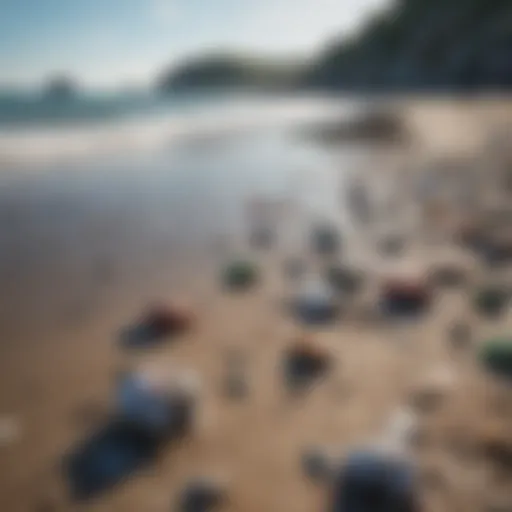 A polluted beach with plastic debris