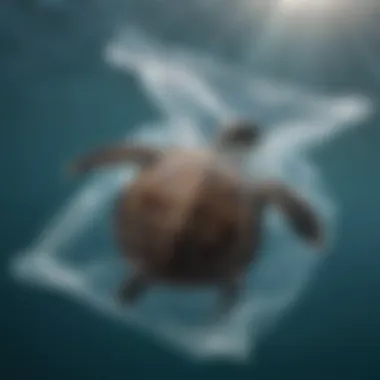 Close-up of a plastic bag in ocean water