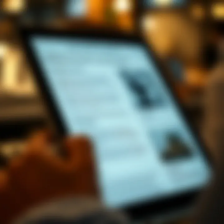 A close-up of a digital tablet displaying an online scientific journal with highlighted articles