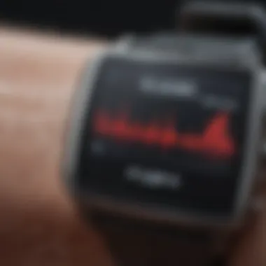 A heart rate monitor displaying fluctuating readings