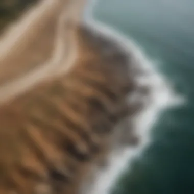 Aerial view of coastal erosion exacerbated by rising sea levels