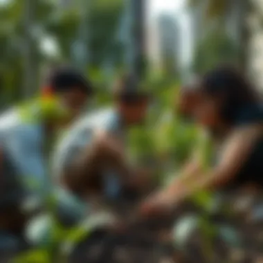 Group of young activists planting trees in an urban area