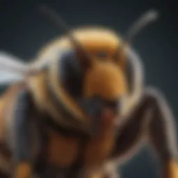 Close-up view of a bee showcasing its anatomy