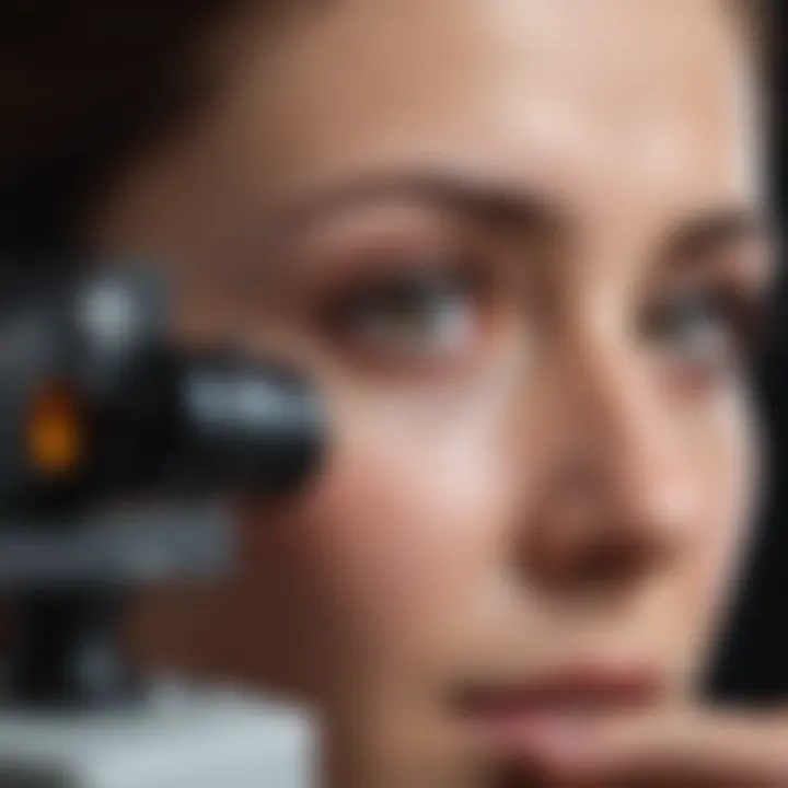 Researcher examining retinal cells under a microscope