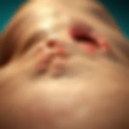 A close-up view of skin texture showing signs of irritation