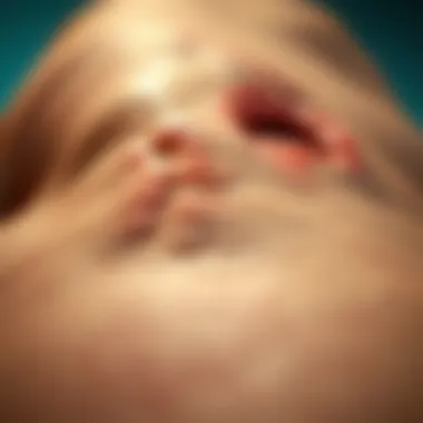 A close-up view of skin texture showing signs of irritation