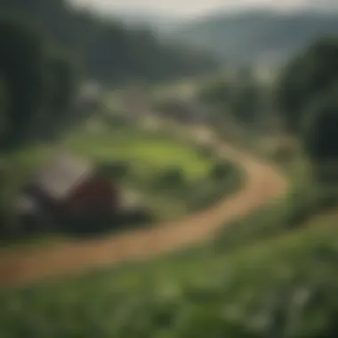Harmony of Farming and Nature A scenic landscape illustrating the harmony between small scale farming and nature