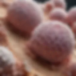 Illustration depicting microcalcifications in breast tissue under a microscope