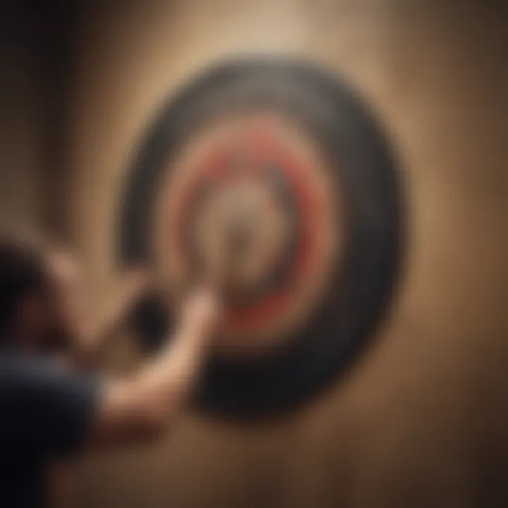 Player focusing intently while throwing a dart towards the bull's eye.