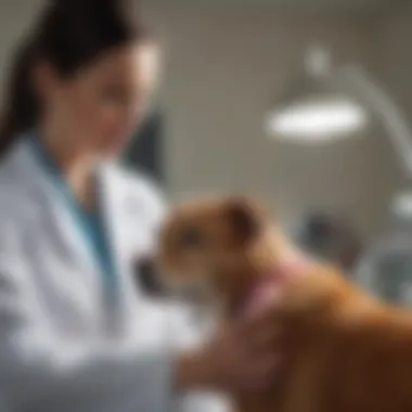 Veterinarian examining a dog for uterus infection