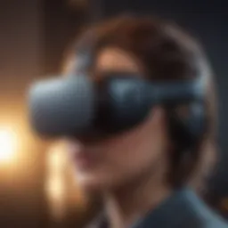 A virtual reality headset in use, demonstrating immersive technology in action.