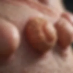 Close-up view of a wart on skin.