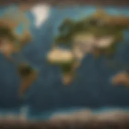 An intricate world map depicting historical population growth patterns.